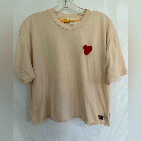 Aviator Nation L Heart Embroidered T-Shirts Set of 2 cotton Cropped Boxy raw hem - Picture 5 of 16